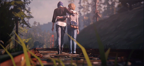 Max Caulfield and Chloe Price walking the tracks